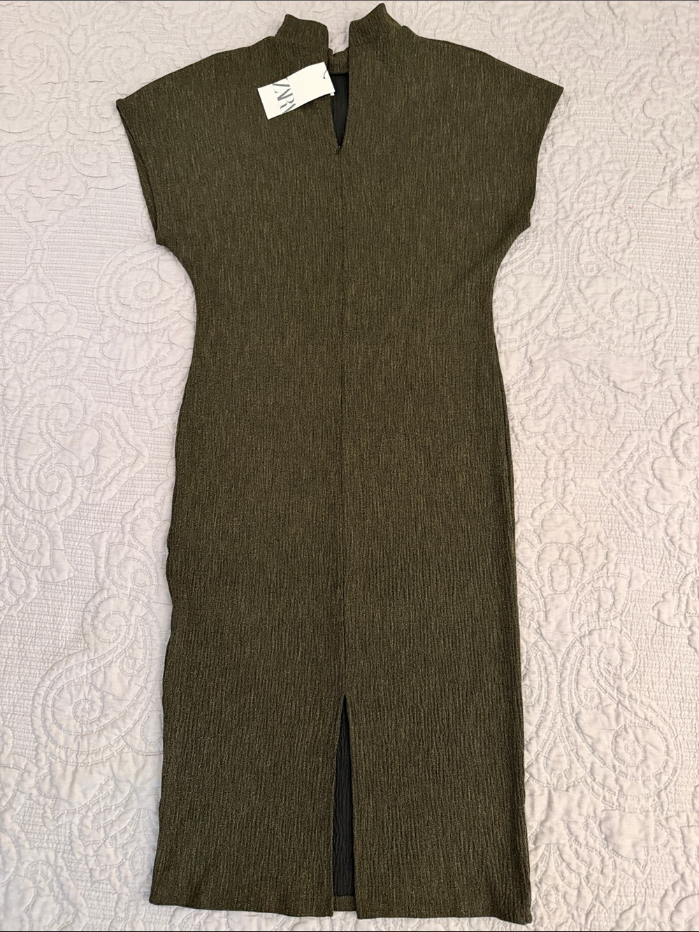 NWT ZARA Textured Knit Midi Dress – Olive Green | NWT | Size L 8779/625/527 - Picture 5 of 8
